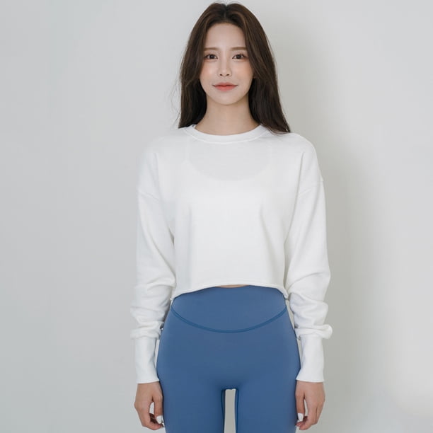 Ropa de yoga y fitness de otoño e invierno, suéter corto deportivo informal para mujer, absorción de humedad y sudor para mujer