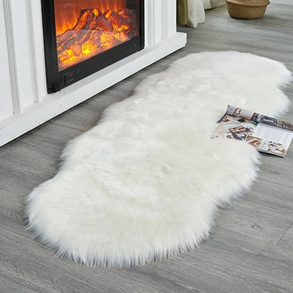 FUDAKUNA Modern Soft and Comfortable Fluffy Faux Sheepskin White Area Rugs, 24" x 36", Non-Slip Backing Carpet for Living Room Bedroom