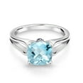 thumbnail image 3 of Gem Stone King 3.48 Ct Cushion Checkerboard Sky Blue Topaz Blue Sapphire 925 Silver Ring (Size 9), 3 of 4