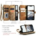 thumbnail image 2 of Allytech Wallet Case for iPhone 14, Card Slots + Cash Slot + Zipper Pocket Large Capacity PU Leather Case with Hand Strap, [All-Round Shockproof] Wireless Charging Kickstand Case, Brown, 2 of 10