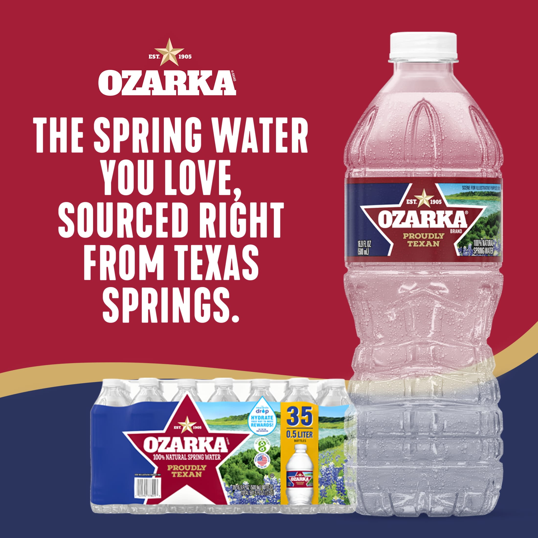 Ozarka Texas Spring Water, 16.9 Fl Oz, 35-Pack Plastic Bottles