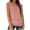 thumbnail image 2 of Summer Outfits for Women, Yigetop Women's Solid Color Fashionable Casual V Neck Pocket Sleeveless Top Tank Tops Pink S, 2 of 9