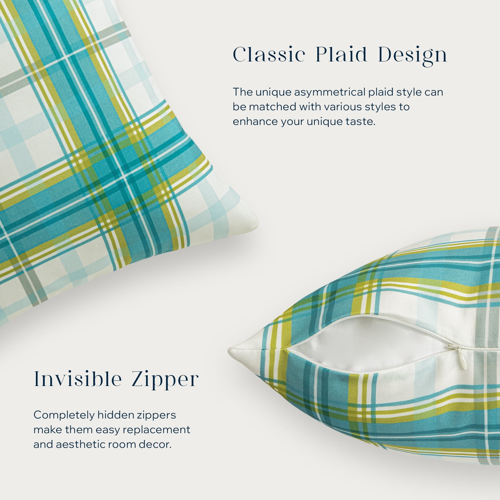 Phantoscope Buffalo Plaid Decorative Throw Pillows with Inserts, Double-Sided Printed Checkered Design, 12 x 20 in, Teal, 2 Pack