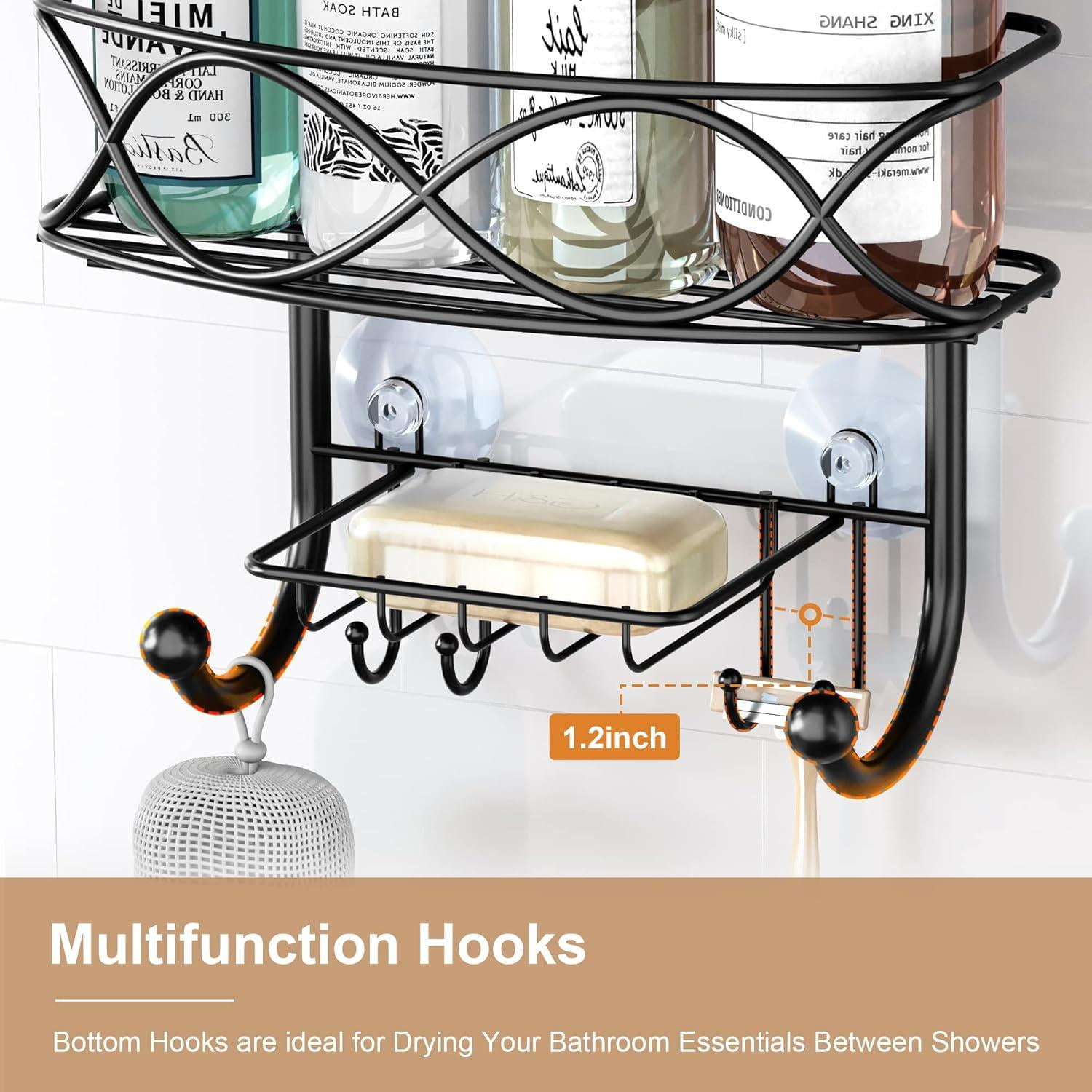 Granny Says Rust Resistant 3-Shelf Steel Suction Cups Bathroom Corner Shower Caddy, Black