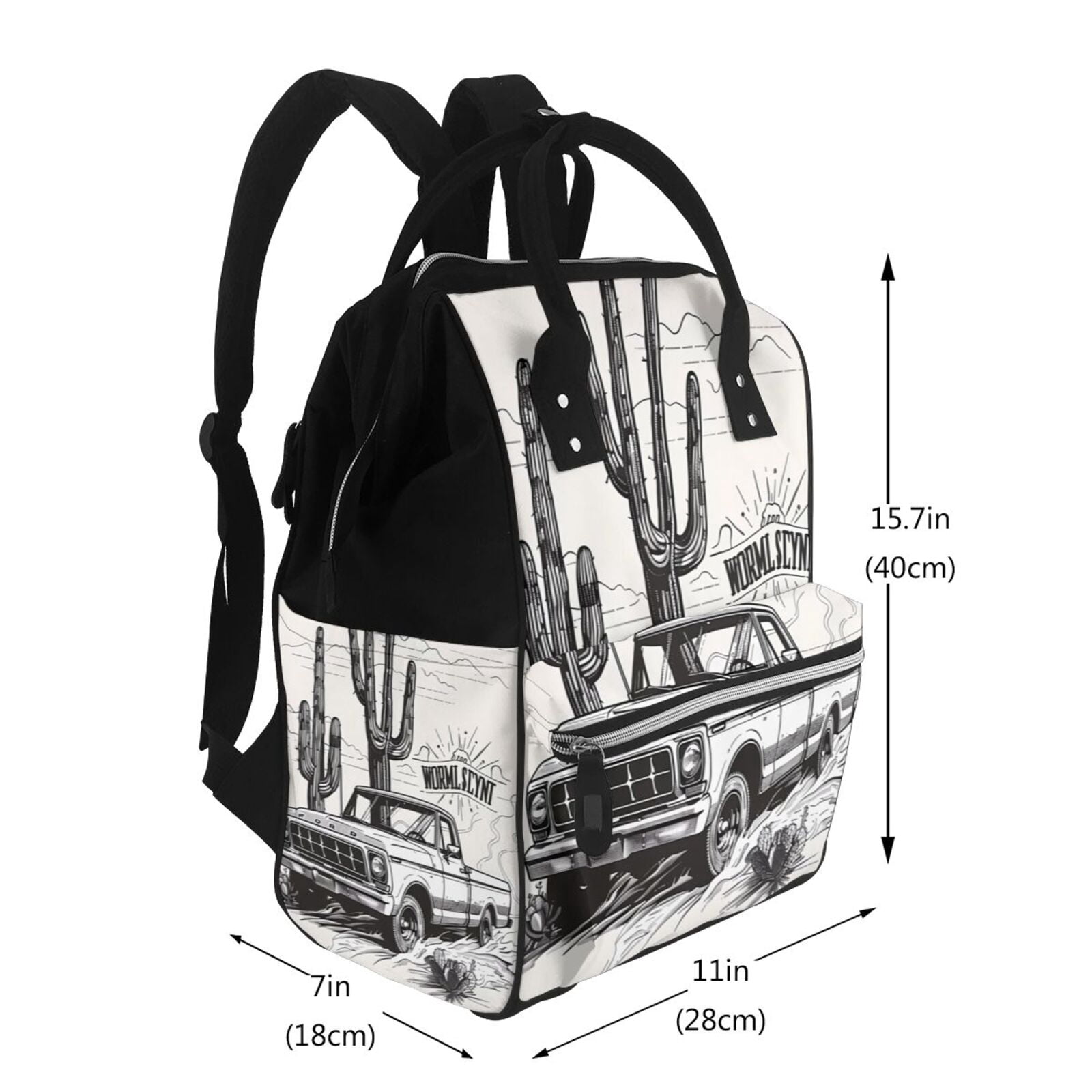 Fuzoiu Vintage Cactus Pickup Print Diaper Bag Backpack,Baby Essentials Travel Tote,Multi function Waterproof Diaper Bag, Travel Essentials Baby Bag - Unisex