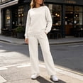 thumbnail image 2 of Tqcoqu Women's Solid 2 Piece Sweatsuit,Crew Neck Long Sleeve Sweatshirt & Elastic Waist Wide Leg Sweatpants,Thick Casual Loungewear Outfit Set,Beige Women's S-XXXL, 2 of 9