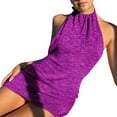 thumbnail image 1 of goowrom Women Summer Knitted Solid Color Tied Neck Backless Dress, 1 of 7