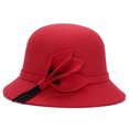 thumbnail image 3 of Vintage Wool Blend Fedora Hat for Women | Short Brim & Floral Detail| Fall Winter Warm Hat Bucket Hats,One Size, 3 of 3
