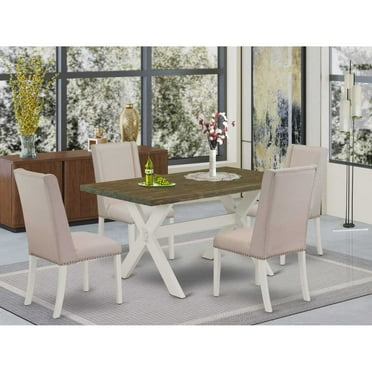 East West Furniture X-Style 5-piece Wood Table and Dining Chairs in White