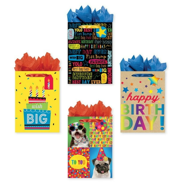 Bundle of 4 Jumbo Sized Party Gift Bags, Birthday Gift Bags with Tags and Tissue Paper Walmart