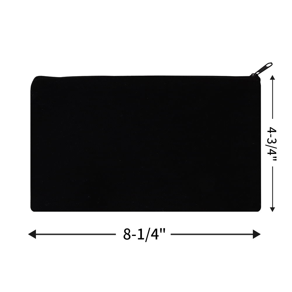 Aspire 12-Pack Canvas Pencil Pouch, Black Zipper Makeup Case, 8-1/4 x 4-3/4 Inches