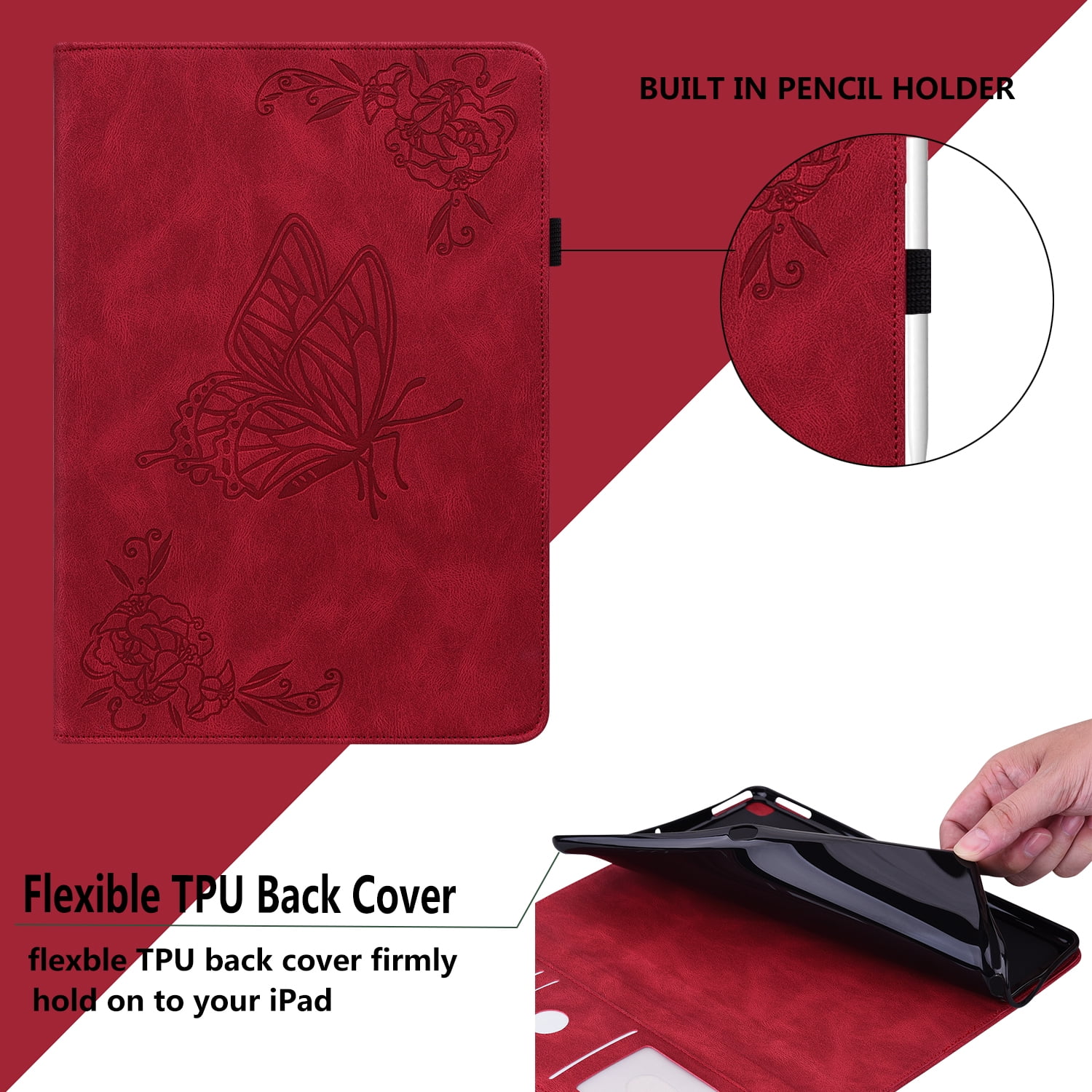 Allytech iPad Pro 11 Case (1st/2nd/2rd Gen), iPad Pro 11 2021 Case, Premium PU Leather Slim Multi Angle Stand Shockproof Pencil Holder Protection TPU Back Cover Case for Apple iPad Pro 11-inch,Red