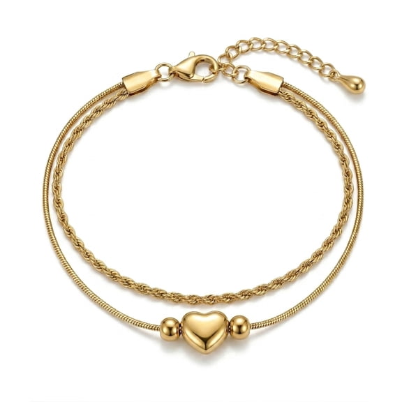 Elegant Heart Charm Layered Bracelet for Women with Adjustable Chain Design Stylish Fashion Jewelry Accessory