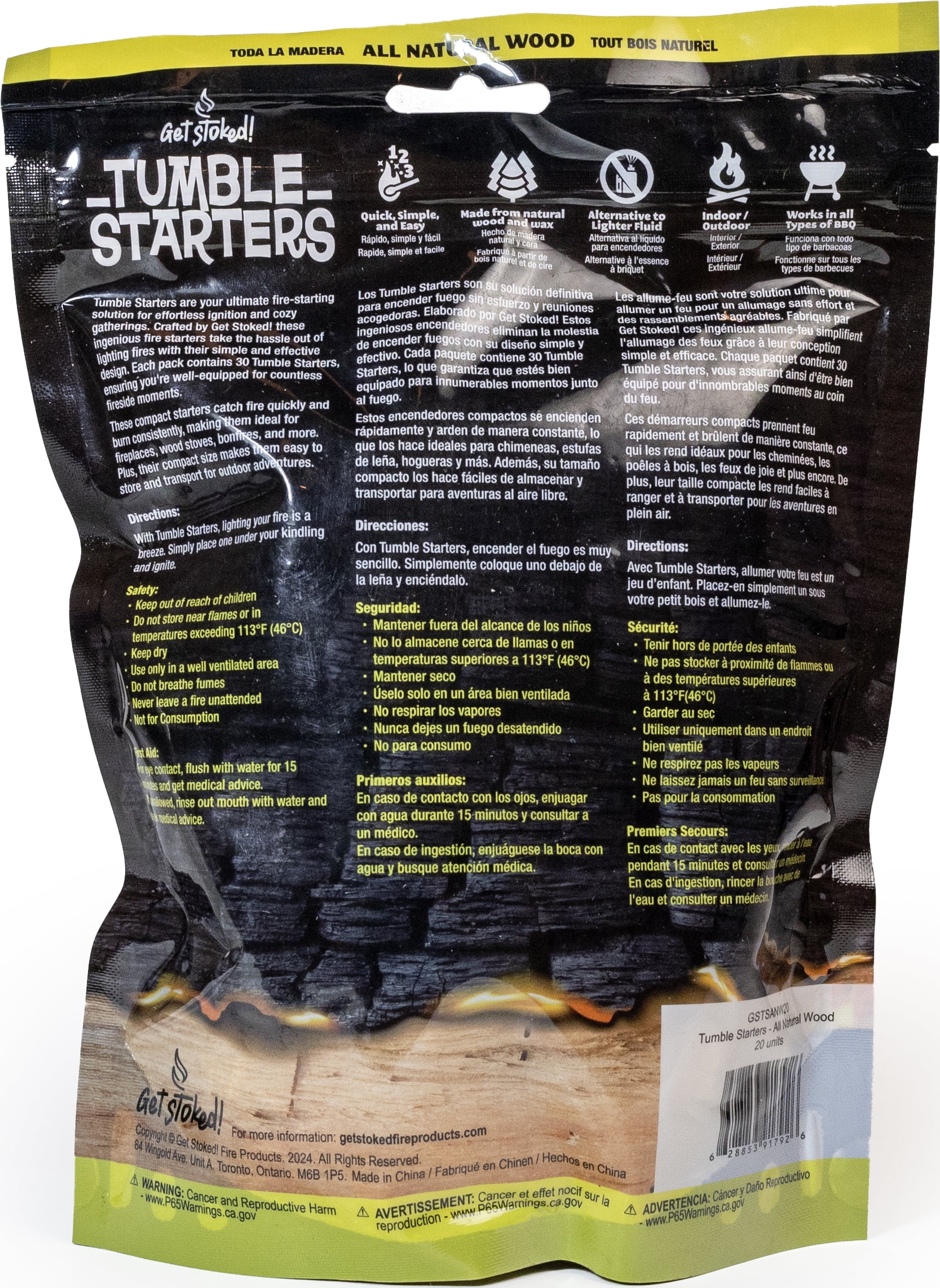 Get Stoked Tumble Starters - All Natural Wood