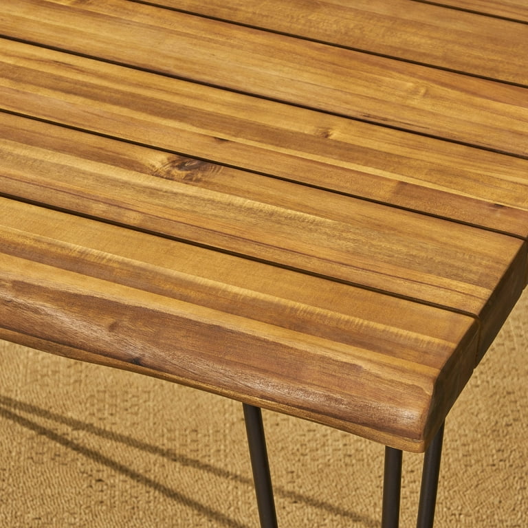 Arya Outdoor 5 Piece Industrial Wood and Wicker Square Dining Set Multi Brown Teak