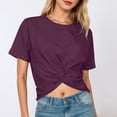 thumbnail image 2 of Rhuody Summer Tops For Womens Spring Short Sleeve Tee Solid Color Blouse Round Neck Cropped T Shirt Charm Clothes Wine M, 2 of 5