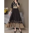 thumbnail image 5 of MORTTIC Women's Bohemian Paisley Print V Maxi Dress V-Neck Embroidered 3/4 Sleeve Party Dress, S, 5 of 9