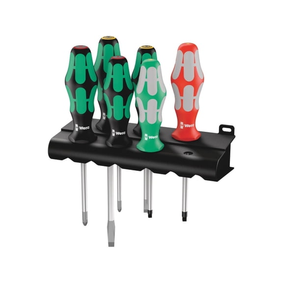 Wera 05347778001 Kraftform Plus Lasertip Screwdriver Set w/ Rack (6-Piece), Phillips & Slotted, Anti-Slip Tips, Ergonomic Handles