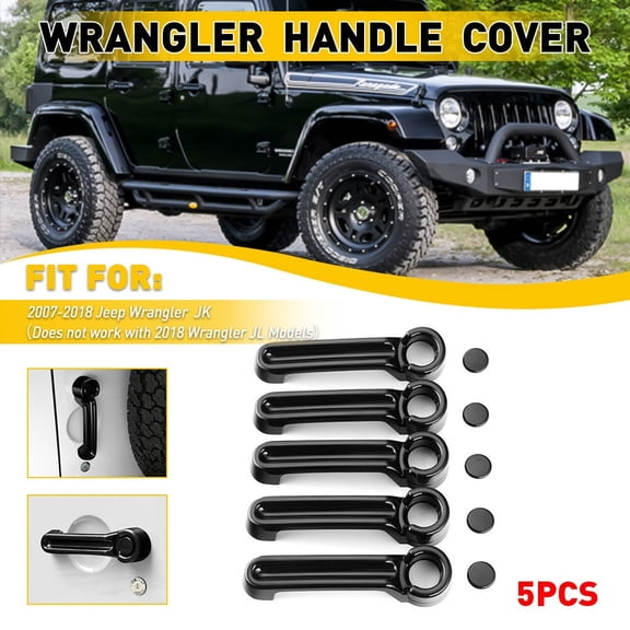 5PCS Black ABS Car Exterior Side Door Handle Panel Cover Trim For Jeep Wrangler JK 2007-2017