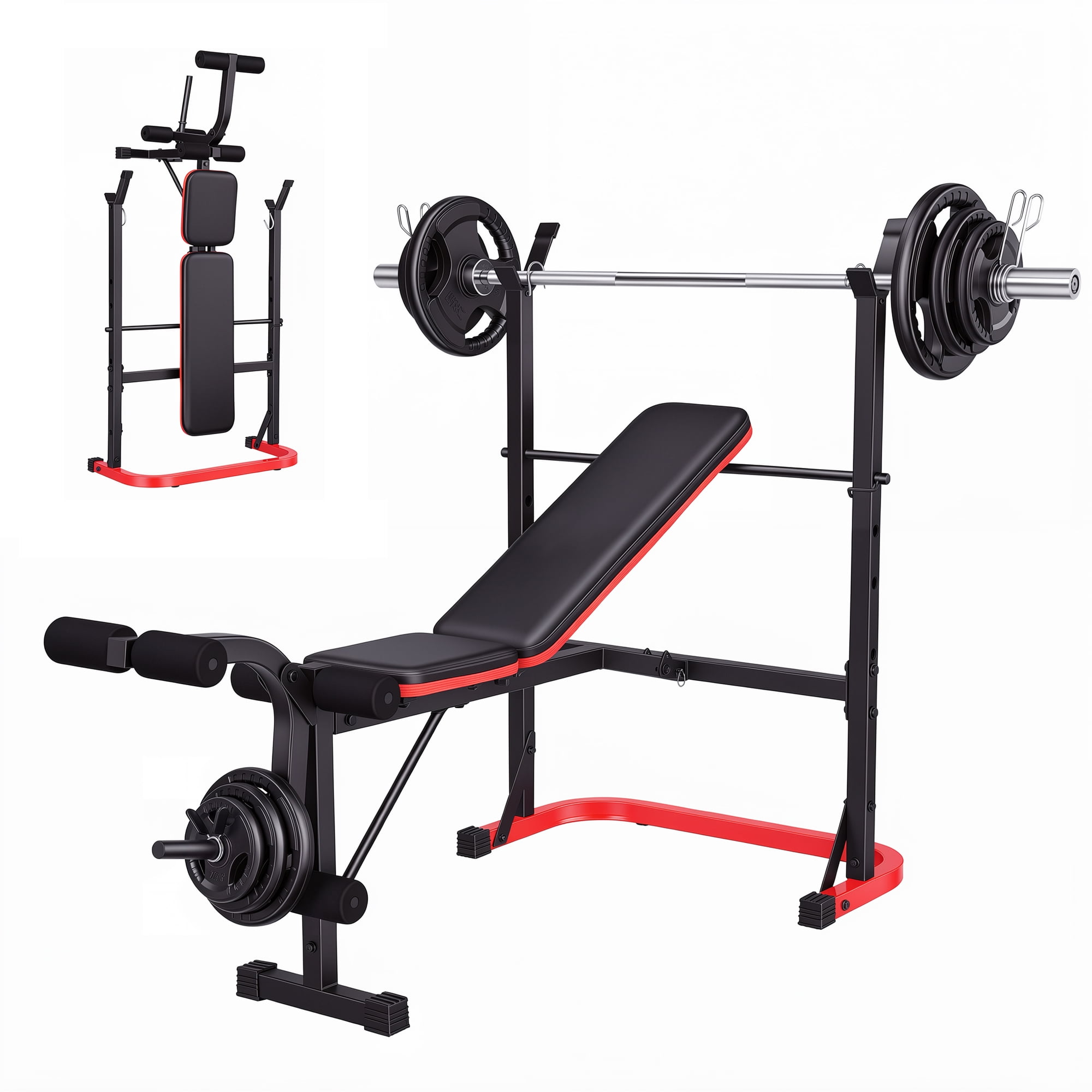 VIBESPARK 660LBS Adjustable Weight Bench Set with Leg Extension and Leg Curl, Multi-Function Workout Bench Press With Barbel Rack,Olympic Weight Bench for Home Gym Strength Training
