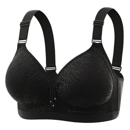 Bras for Women Plus Size Embroidery Steel Hoop Push Up Full Coverage Breathable Yoga Workout Everyday Bra Black 2 44 B