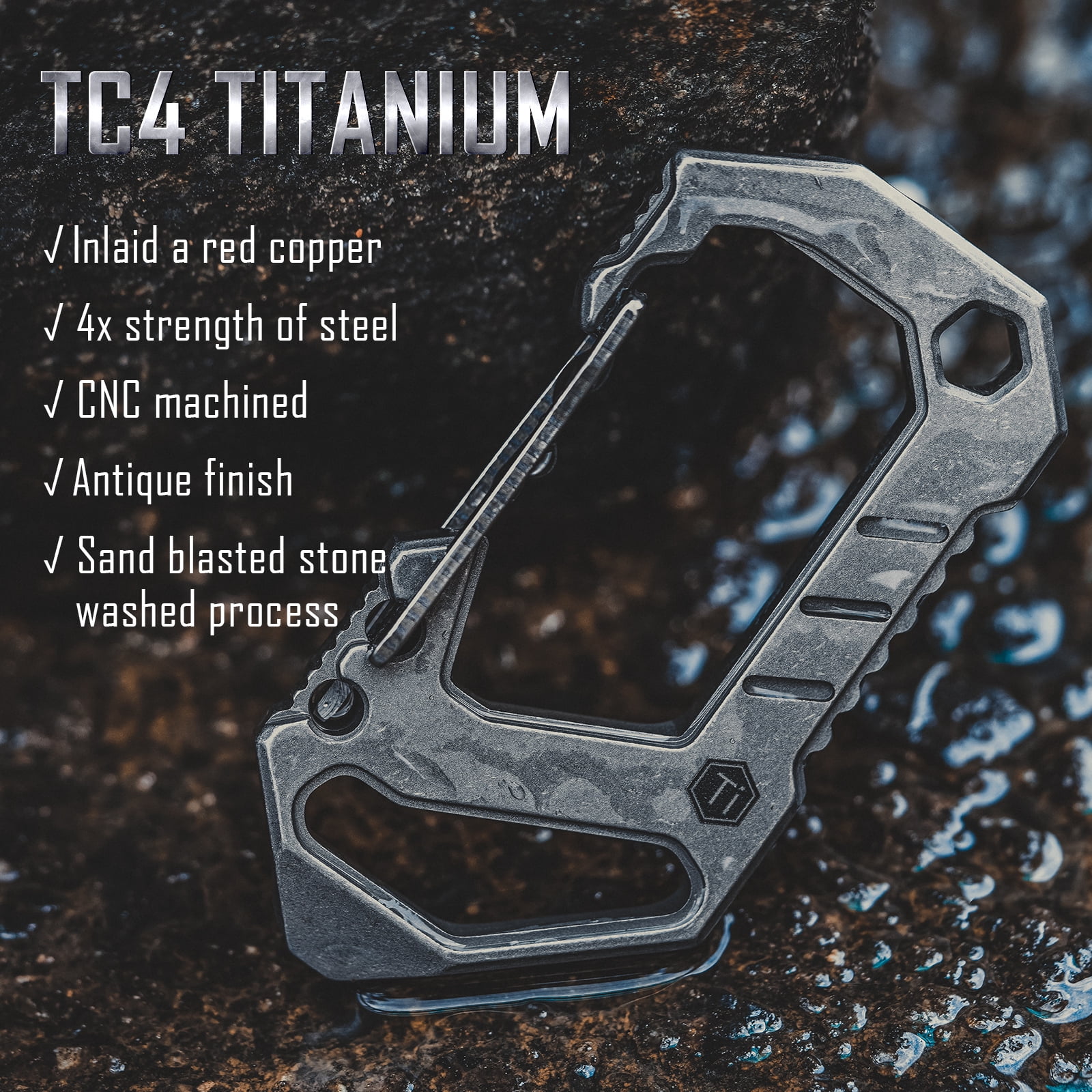 Key Unity Titanium Multitool Carabiner Keychain, 6 in 1 EDC Multitool Keychain for Men and Women,3.1x1.5x0.3inches, KU03