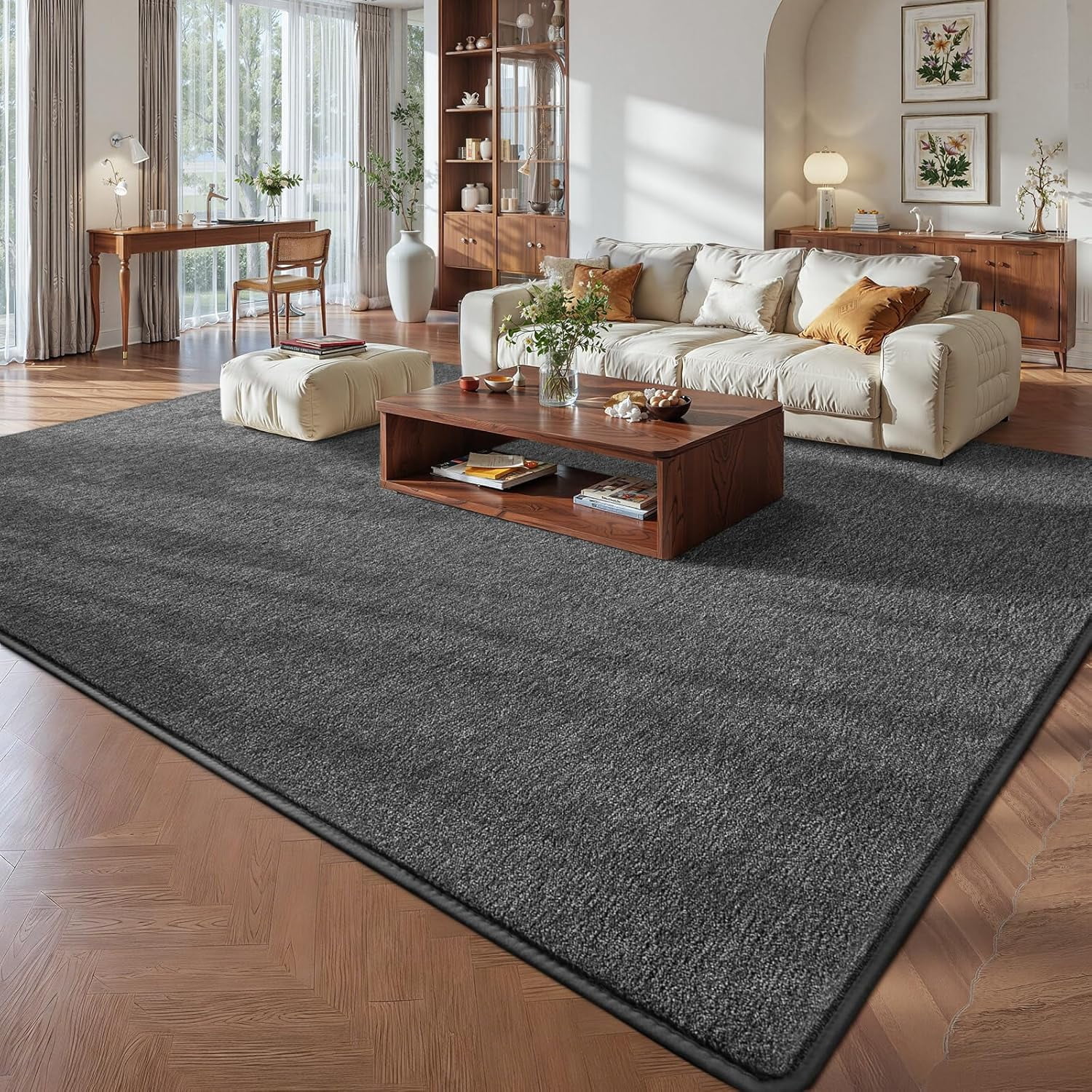Noahas Soft Low Pile Rug Modern Area Rugs for Bedroom Living Room,Suitable for Boys Girls Teenagers and Adults with Super Soft Touch , Black Grey , 6' x 9'