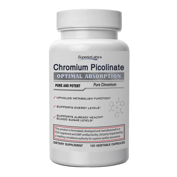 Superior Labs Chromium Picolinate - 100% Natural, 500mcg, 120 Vegetable Capsules