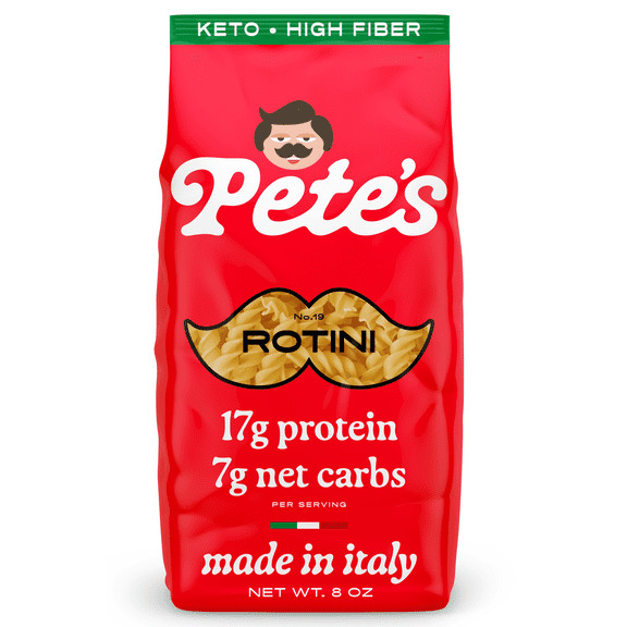 Pete's Pasta Rotini - 7g Low Carb, 17g High Protein - Authentic Italian Keto Wheat Pasta - 1 Pack, 8oz.