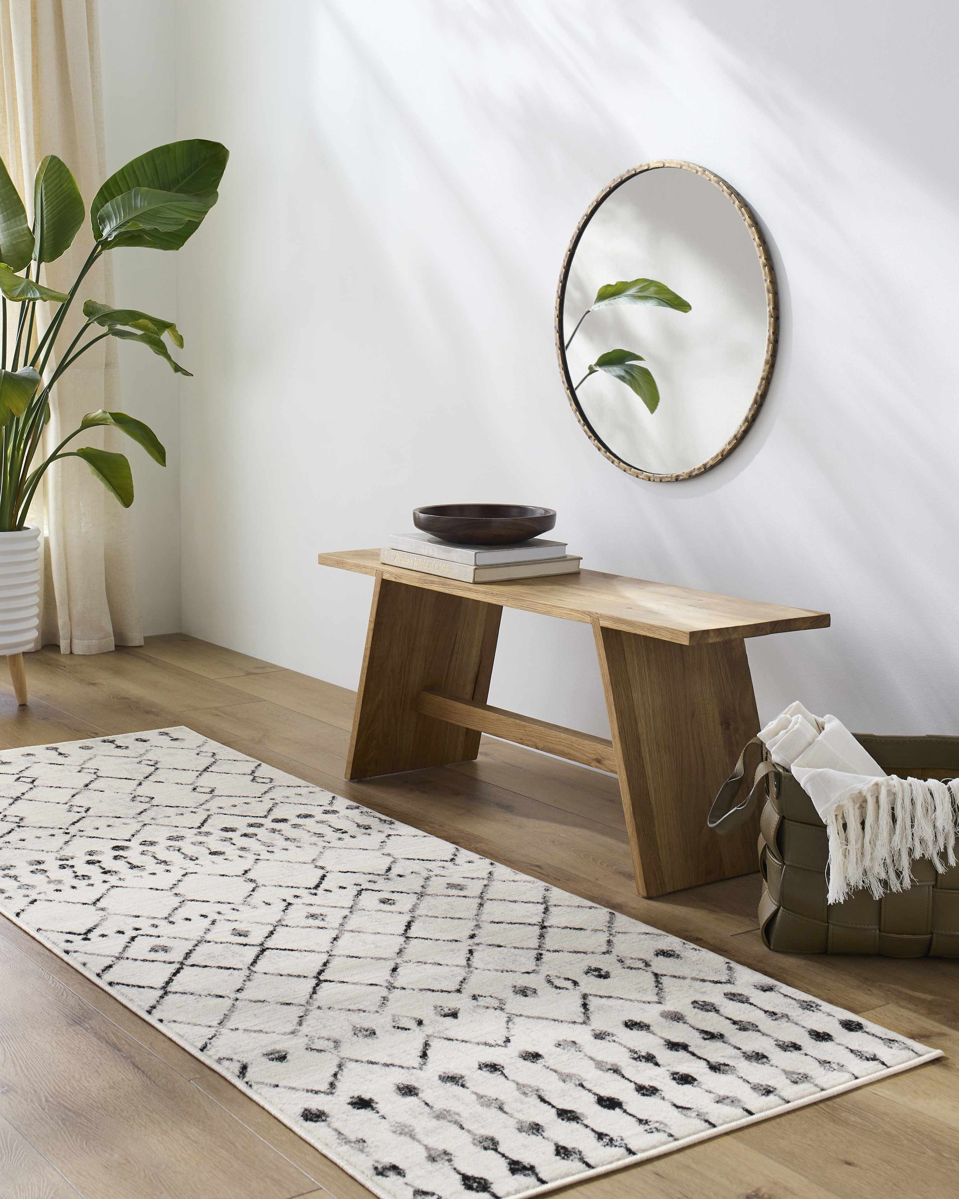 Hauteloom Cowplain Farmhouse Moroccan Geometric Area Rug - Boho Aztec Tribal Carpet for Living Room, Bedroom, Dining Room - Cream, Black, Beige, Gray - 6'7" Square Rug
