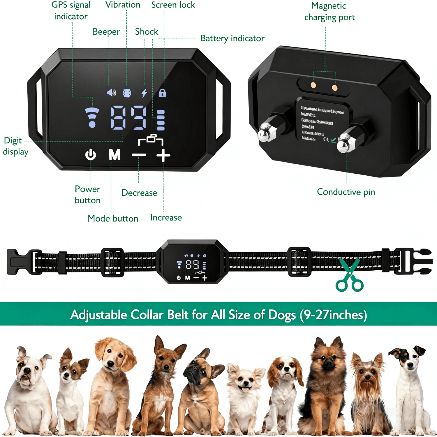 GPS Dog Collar, Wireless Dog Fence 100–3280 ft Circular Boundary, Adjustable Range, IP67 Waterproof Training Collar, Pet Boundary Container, Suitable and Harmless for All Dogs,White