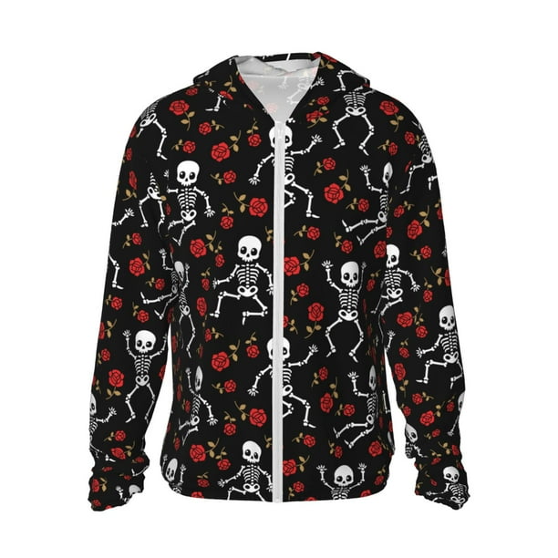 Fotbe Skeleton with Roses Chaqueta con Protección Solar UPF 50+ para Hombre y Mujer, Camisa con Capucha y Bolsillos-Medium