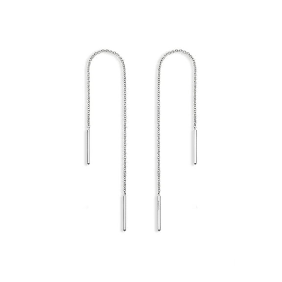 Miabella 925 Sterling Silver or 18Kt Yellow Gold Over Silver Bar Drop Threader Chain Earrings for Women Teen Made in Italy (4 Inches, sterling silver)