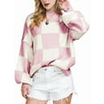 thumbnail image 3 of Women'S Fall Fashion Crew Neck Long Sleeve Lattice Ribbed Knit Loose Pullover Sweater Tops Pink M, 3 of 9