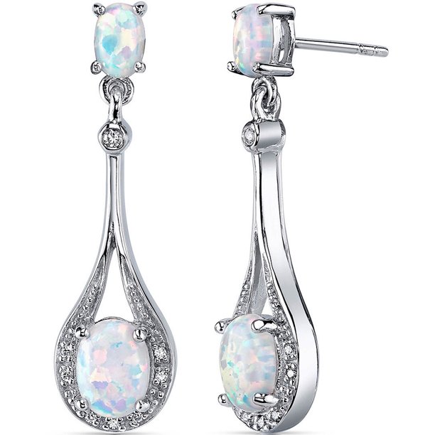 Oravo 3.5 ct Oval Shape Created White Opal Drop Earrings in Sterling