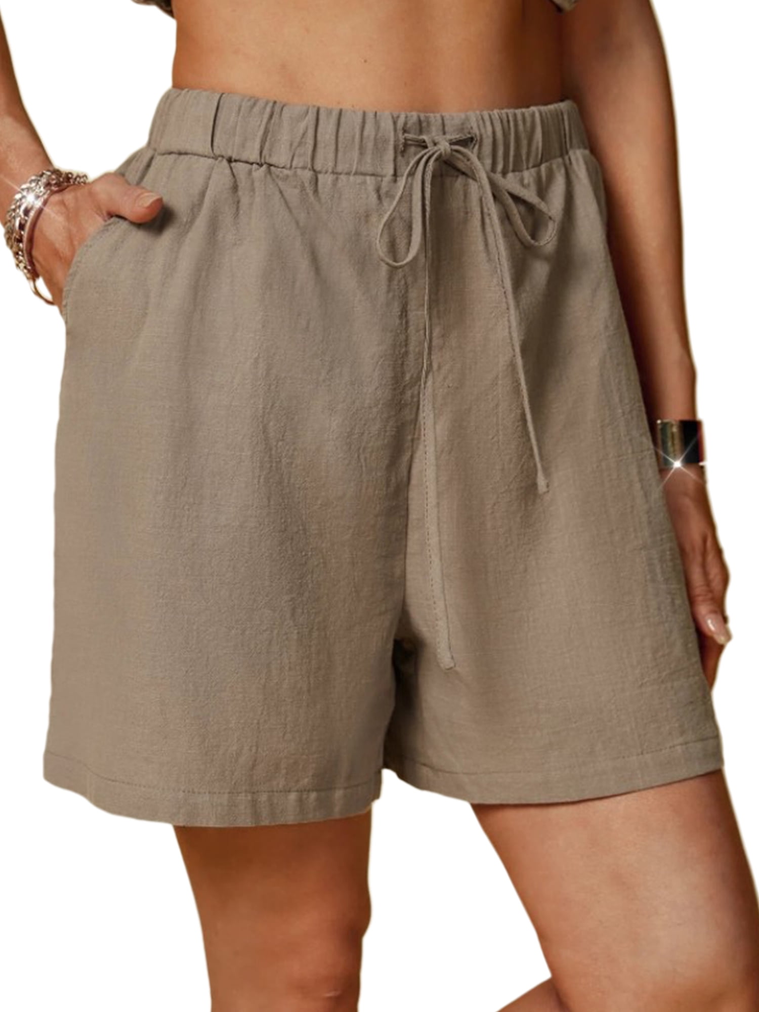 UKAP Summer Beach Lounge Shorts for Women Plus Size Cotton Linen Comfy