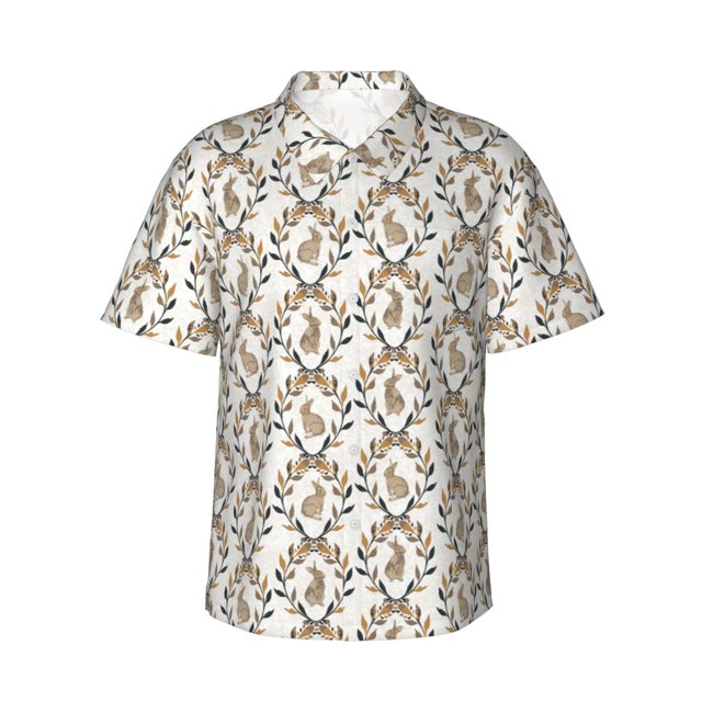 Balery Retro Bunny Camisas hawaianas de manga corta para hombre, camisas playeras de corte holgado, camisas de vacaciones con botones,XX-Large