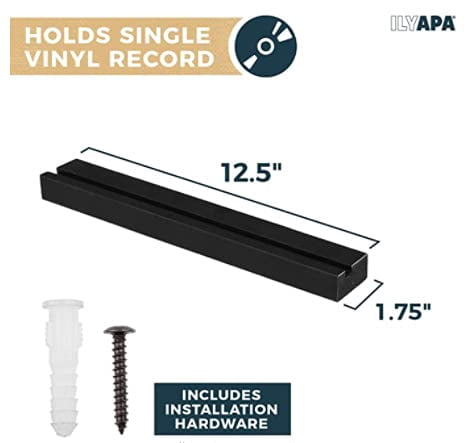 Ilyapa Record Display Wall Mounted Shelf, 8 Pack - Black Wooden Record Holder with Mounting Hardware