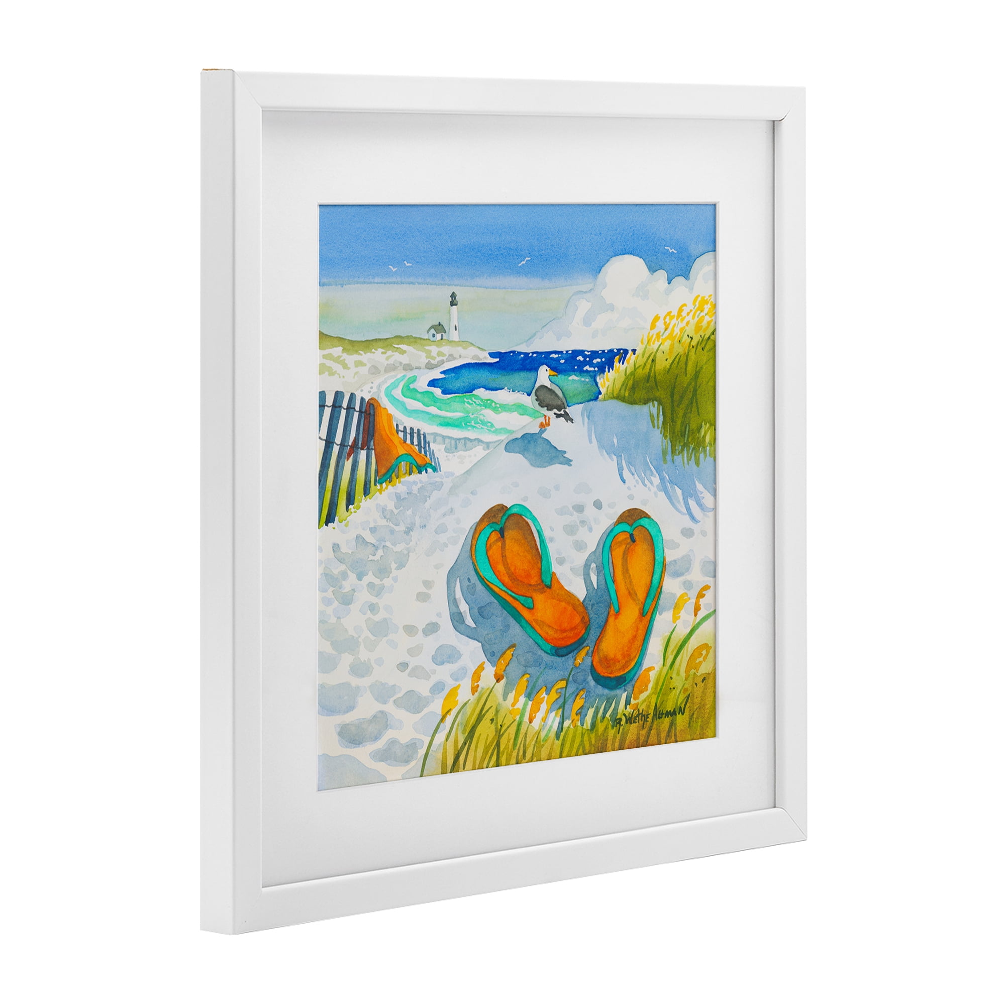 Stupell Industries Seagull & Flip Flops White Framed Print Under Glass, design by Robin Altman
