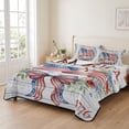 thumbnail image 2 of Quilts Twin XL Size Bedding Set, 4th of July Lightweight Quilted Comforter, Independence Day American Flag Flower Wood Grain Soft Bedspread Coverlet with Pillow Covers for All Season, 68" x 98", 2 of 9