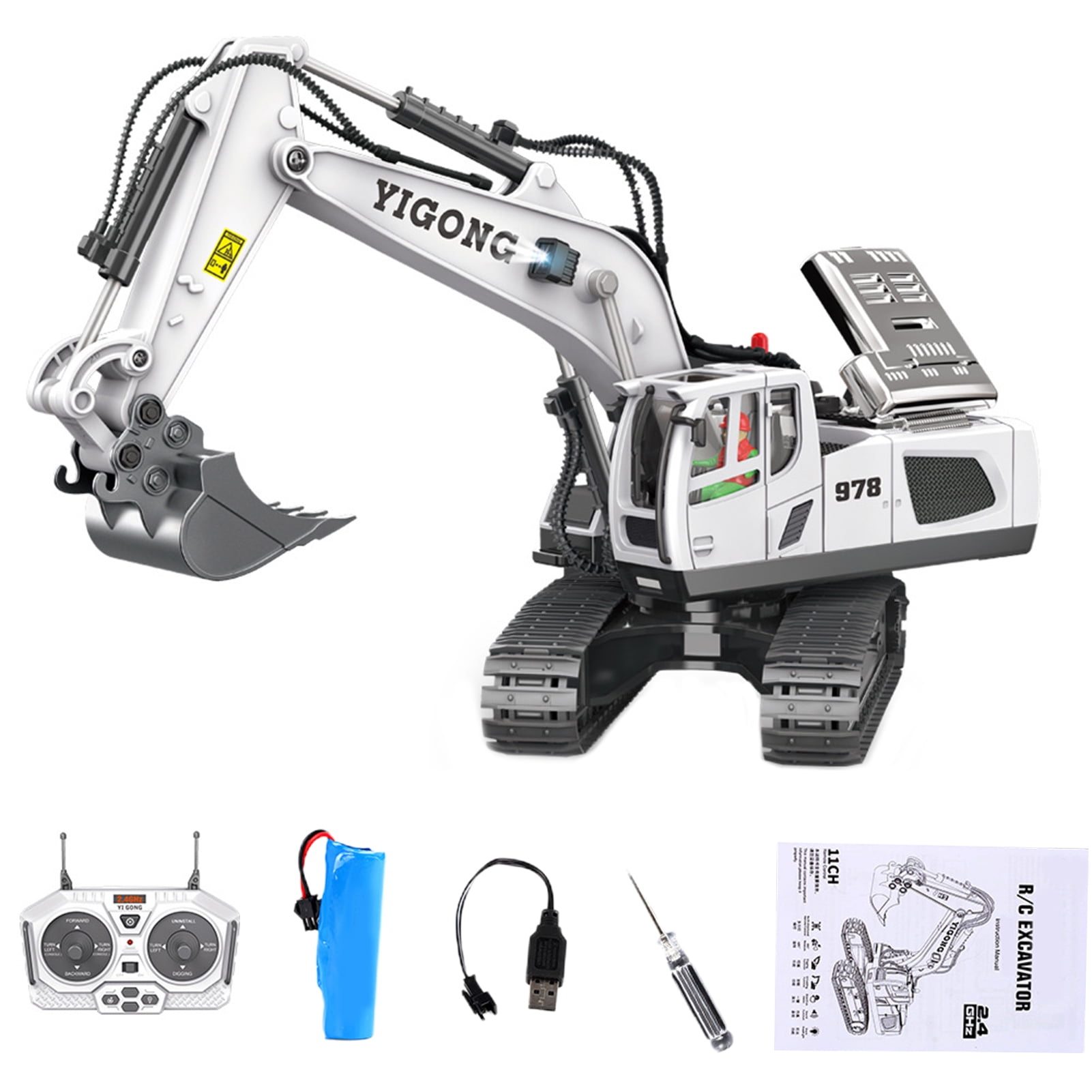 Excavator Toy Flexible Digging Arm Simulation Sound 680-Degree Rotation ...