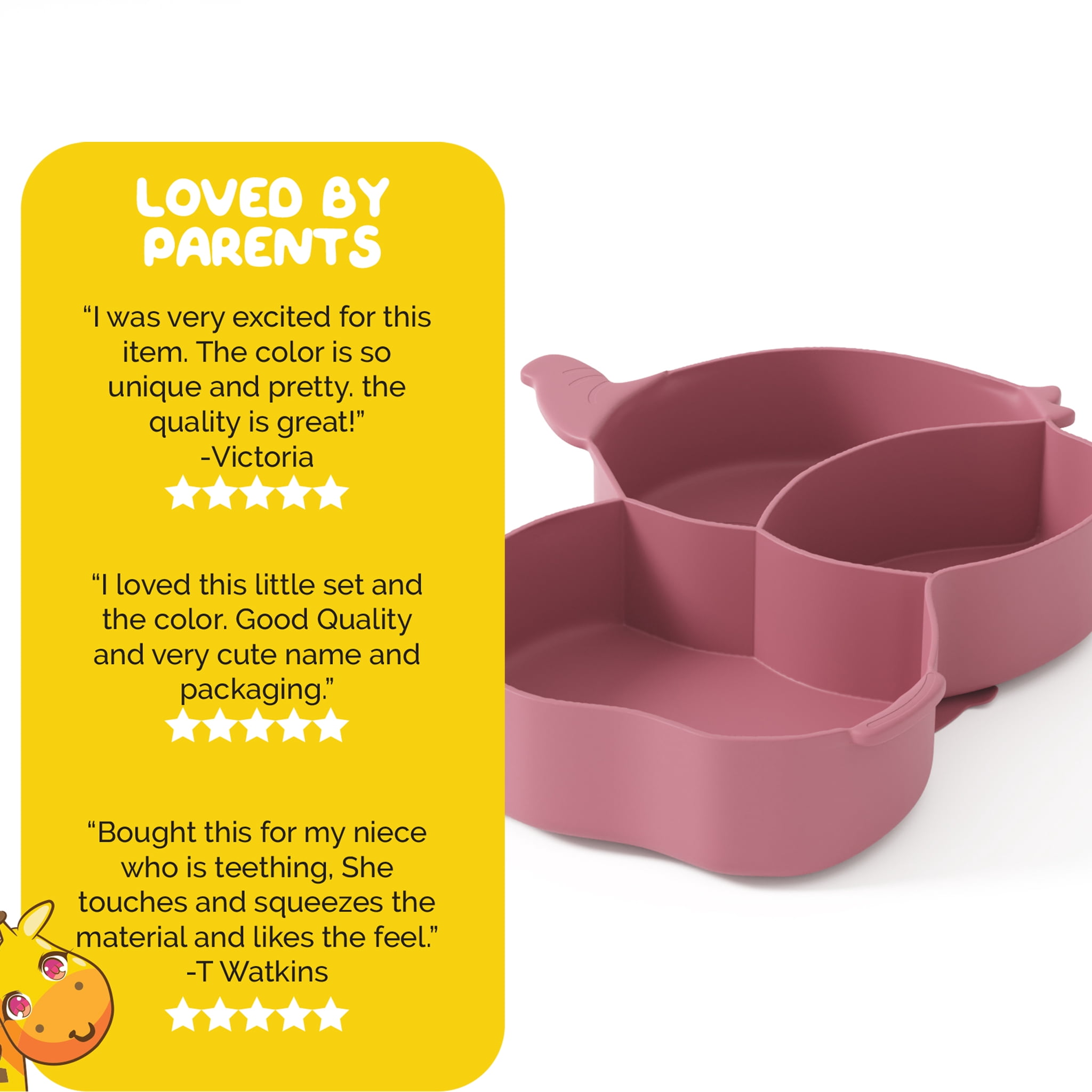 Toddler Dish Set in Pink Feeding Set for Girls by Muqee Peeko with Tray and Baby Utensils - (3 Piece Set)