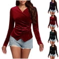 thumbnail image 4 of Feimerou Velvet Dressy Tops for Women Long Sleeve Wrap Velour T Shirts Slim Fit Cute Babydoll Blouses Y2k Going Out Tops Valentines Day Gifts, 4 of 8