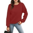 thumbnail image 3 of Mohiass Sweatshirts for Women No Hood Plain Fall Long Sleeve Pullover Casual Crewneck Trendy Side Pockets Shirts Red XL, 3 of 5