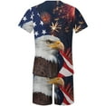 thumbnail image 4 of TIMIFIS Ensembles Courts pour Hommes Été Décontracté Jour de l'Indépendance Imprimé 2 Pcs Tenues Col Rond Patriotique Américain T-shirt Manches Courtes et Shorts Taille Élastique - Printemps/été, 4 of 5