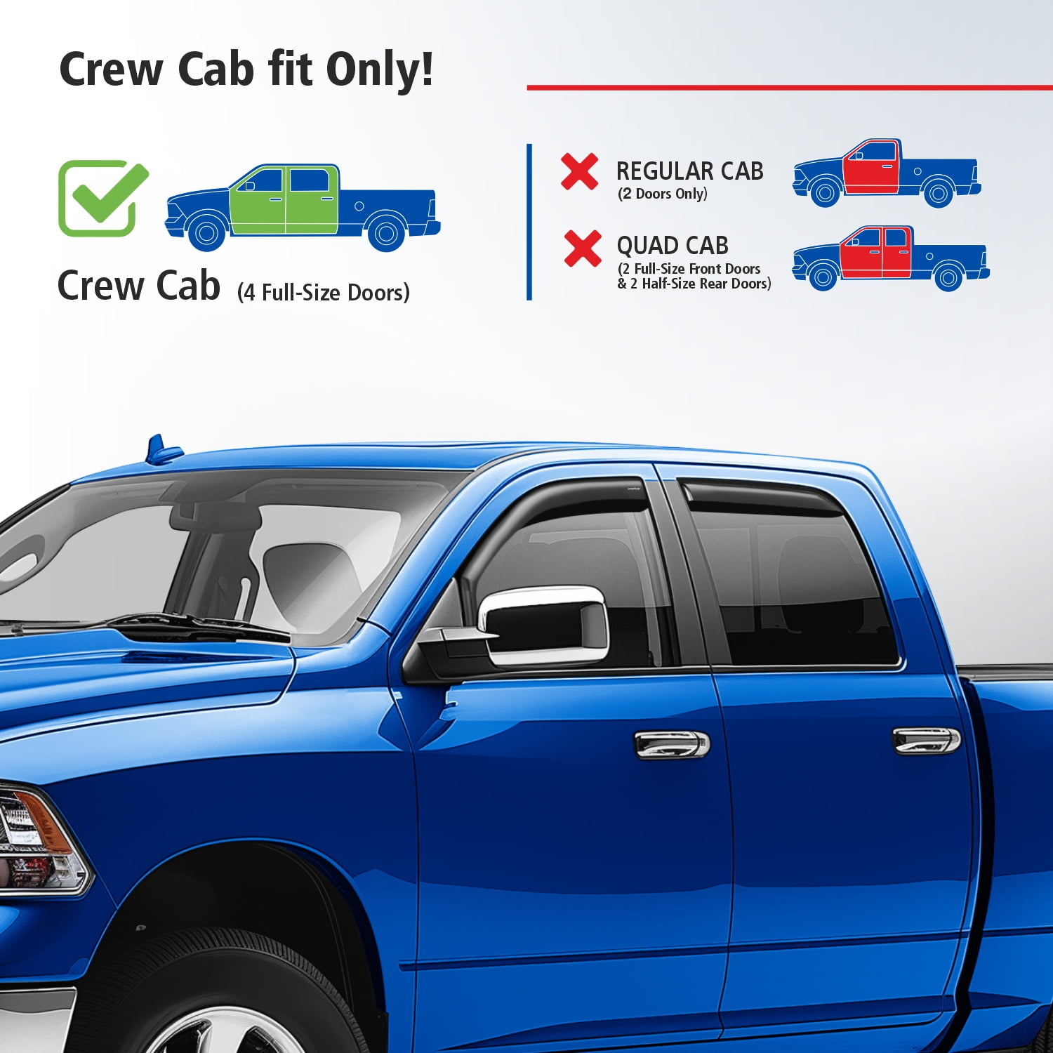 Goodyear Shatterproof in-Channel Window Deflectors for Trucks Dodge RAM 2009-2018 Crew Cab Truck 1500 2500 3500, Rain Guards, Window Visor, Vent Deflector, Accessories 4 Pieces  GY003404
