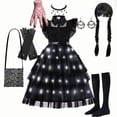 thumbnail image 2 of Disfraz de Merlina Addams con LED para niños, vestido de princesa para fiesta de carnaval, película de Cosplay, 2 of 5
