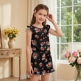 thumbnail image 4 of ZIATUBLE4S Black Red Floral Print Girls Playsuit Kids Summer Casual Romper Button Ruffle Trim Elastic High Waist Round Neck Jumpsuit Shorts Clothes with Pockets for 11-12 Y, 4 of 6