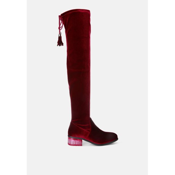 Rumple Velvet Over The Knee Clear Heel Boots