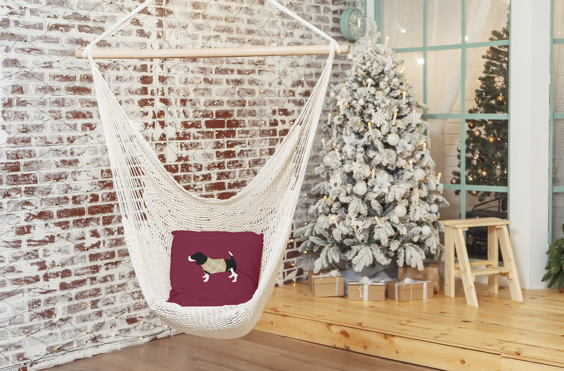 Simply Daisy Red Colored Warmest Wishes Doggie Christmas Soft Spun Polyester Indoor/Outdoor Throw Pillow, 16" x 16"